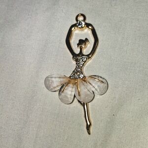 Ballerina Dancer Gold‎ Tone Rhinestone White Petal Tutu Jewelry Charm